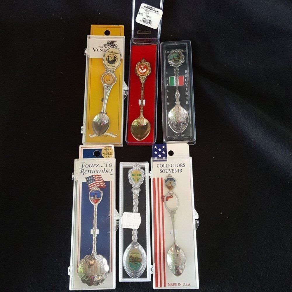 Collectable Spoons Souvenir Italia White Star Venetian LA Quebec Cape Cod Lot 6